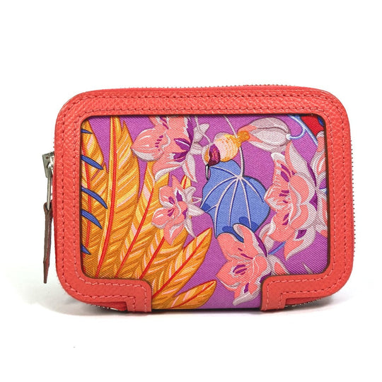 HERMES Coin case Silk, Epsom pink Bifold Coin Pocket Wallet Soy cool flamingo party Women Used Authentic