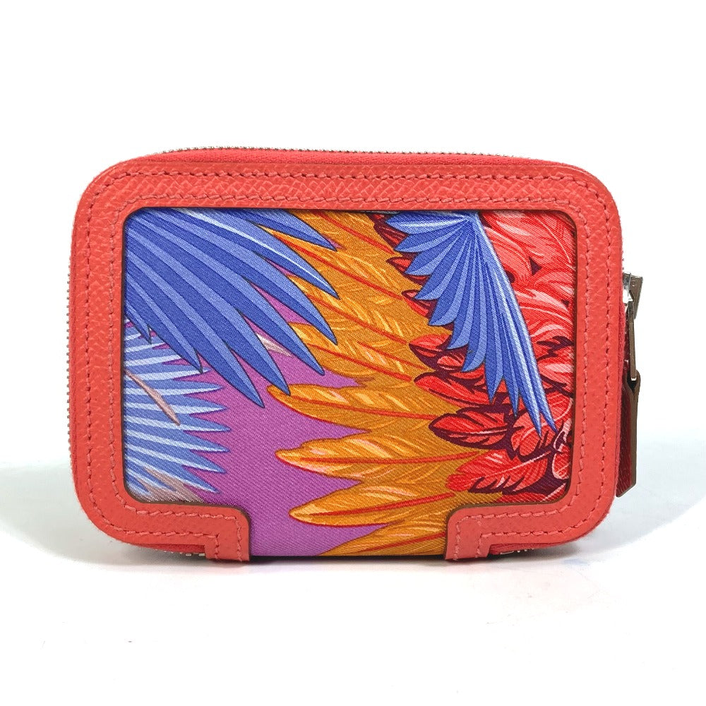 HERMES Coin case Silk, Epsom pink Bifold Coin Pocket Wallet Soy cool flamingo party Women Used Authentic
