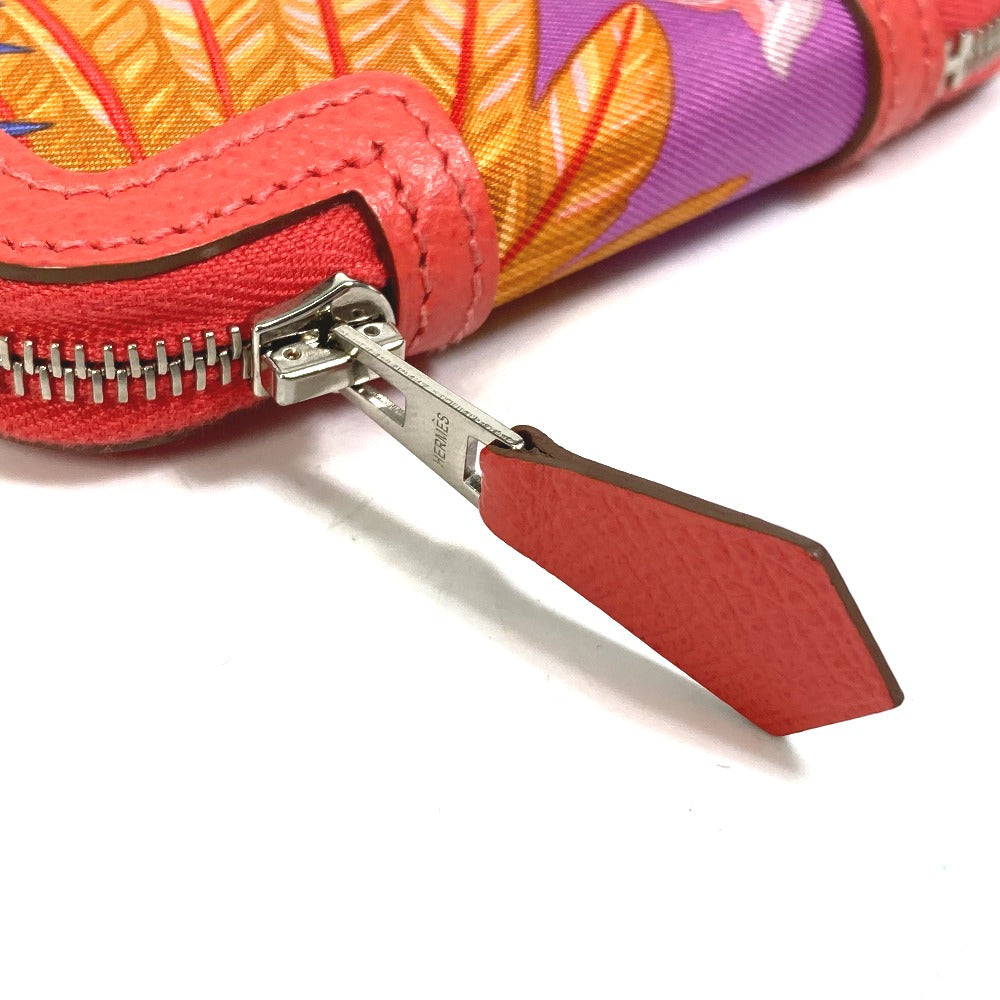 HERMES Coin case Silk, Epsom pink Bifold Coin Pocket Wallet Soy cool flamingo party Women Used Authentic