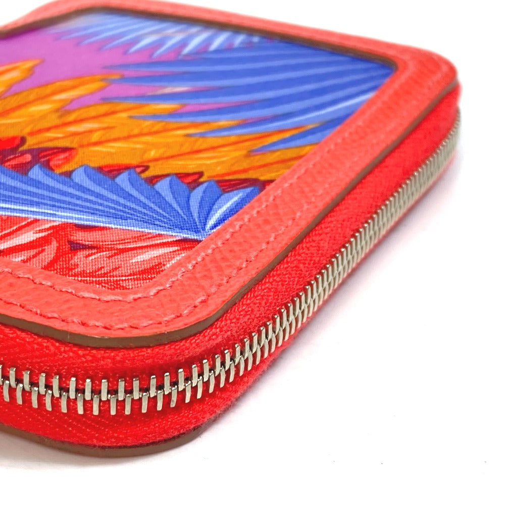 HERMES Coin case Silk, Epsom pink Bifold Coin Pocket Wallet Soy cool flamingo party Women Used Authentic