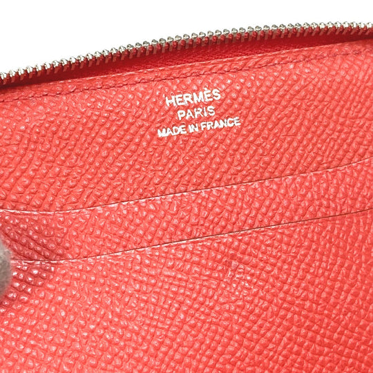 HERMES Coin case Silk, Epsom pink Bifold Coin Pocket Wallet Soy cool flamingo party Women Used Authentic