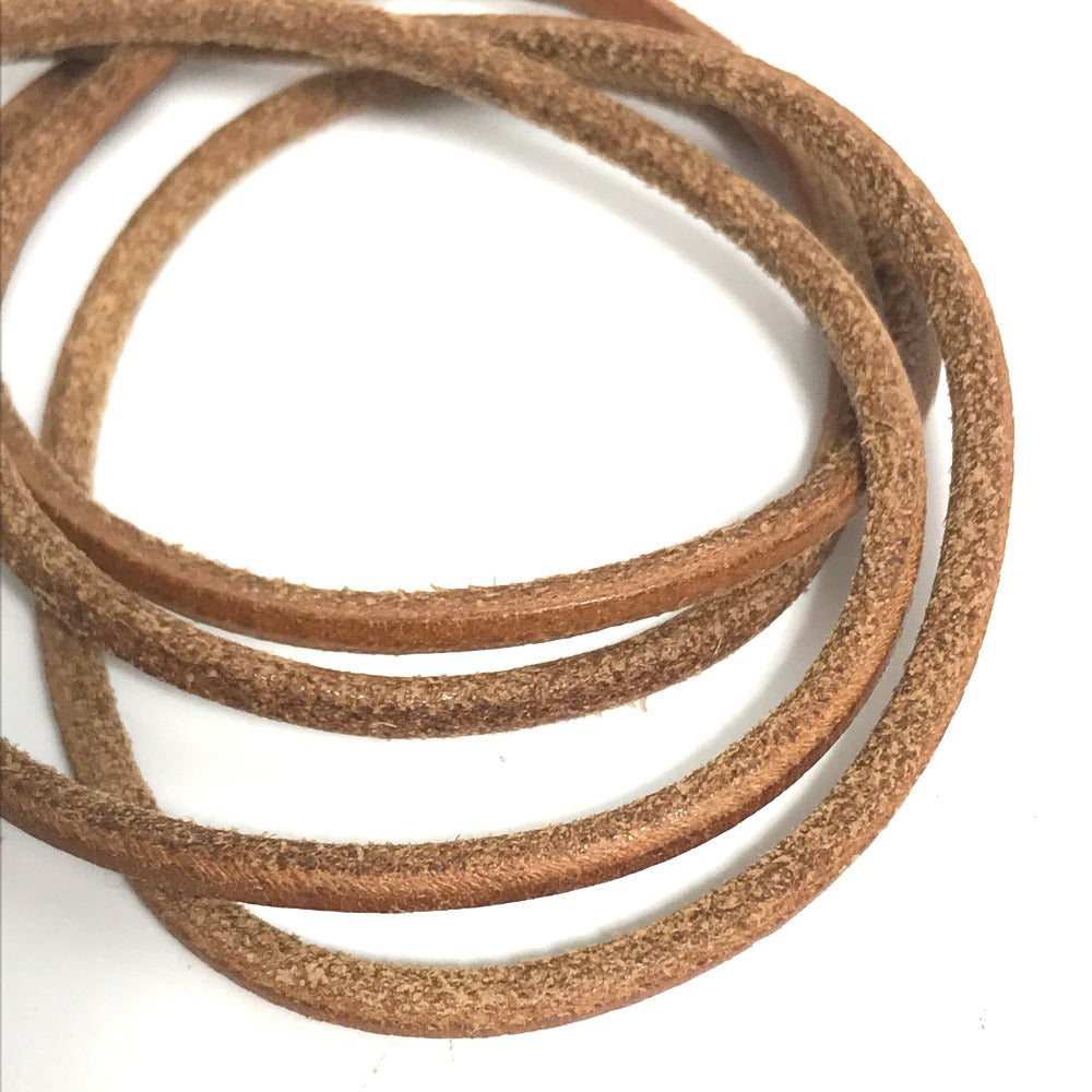 HERMES Necklace leather Brown Raniere with Metal Women Used Authentic