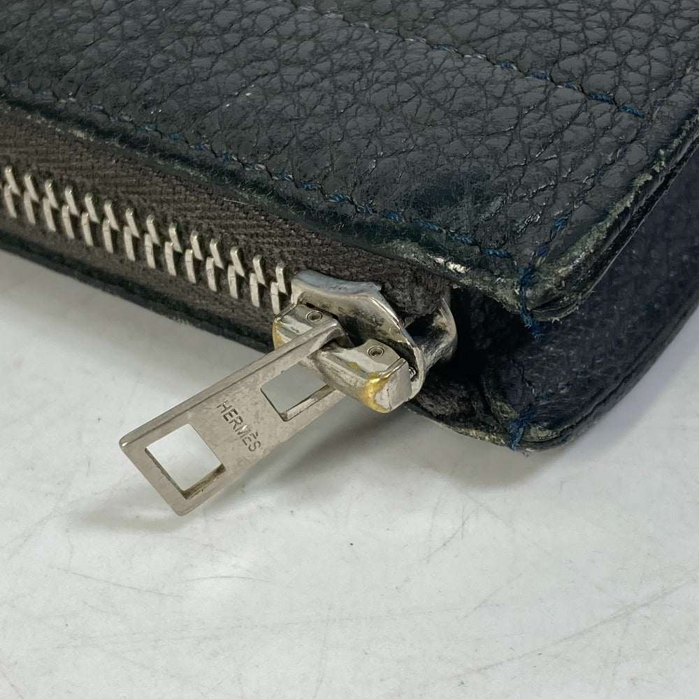 HERMES Clutch bag leather gray L-shaped fastener Zip tablet mens Used Authentic