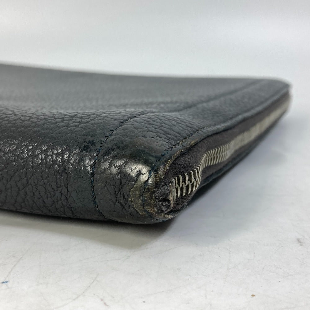 HERMES Clutch bag leather gray L-shaped fastener Zip tablet mens Used Authentic
