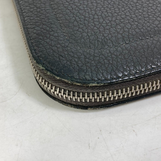HERMES Clutch bag leather gray L-shaped fastener Zip tablet mens Used Authentic