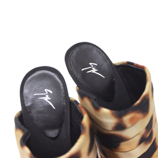 GIUSEPPE ZANOTTI Sandals Satin Brown Leopard leopard pattern Women 36 Used Authentic