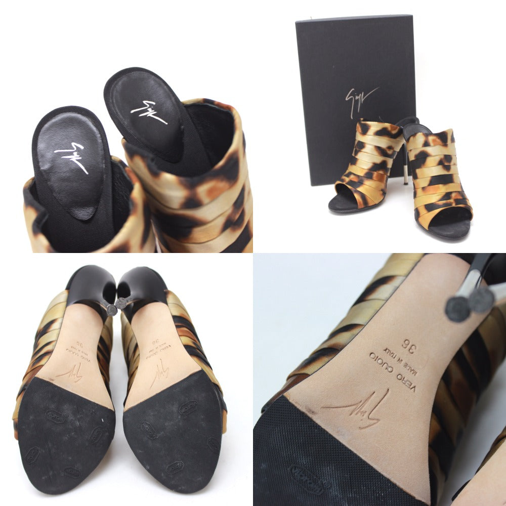 GIUSEPPE ZANOTTI Sandals Satin Brown Leopard leopard pattern Women 36 Used Authentic
