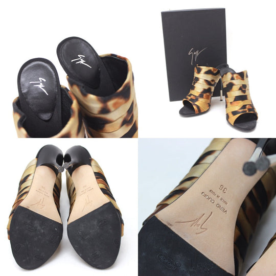 GIUSEPPE ZANOTTI Sandals Satin Brown Leopard leopard pattern Women 36 Used Authentic
