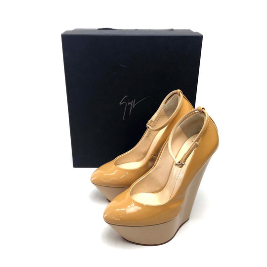 GIUSEPPE ZANOTTI pumps enamel beige Ankle strap Wedge sole Women 36 1/2 Used Authentic