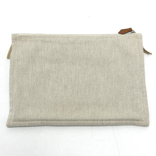 HERMES Pouch canvas beige Makeup pouch Cosmetics Pouch Truth Flat Teepee Women Used Authentic