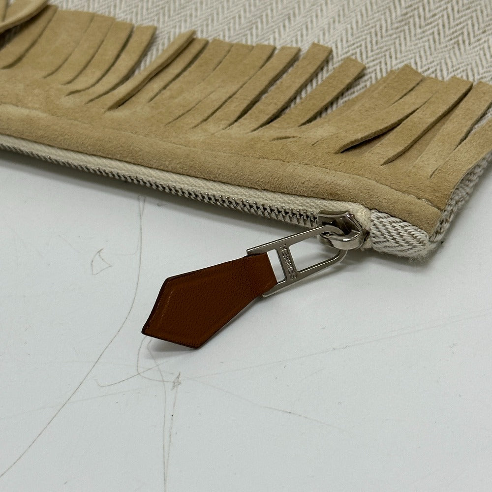 HERMES Pouch canvas beige Makeup pouch Cosmetics Pouch Truth Flat Teepee Women Used Authentic