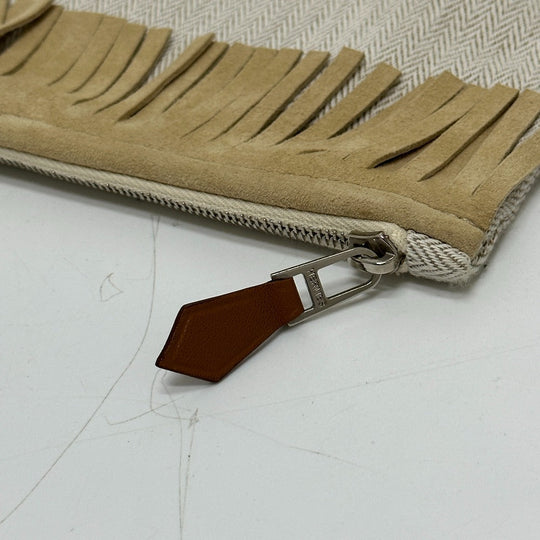 HERMES Pouch canvas beige Makeup pouch Cosmetics Pouch Truth Flat Teepee Women Used Authentic