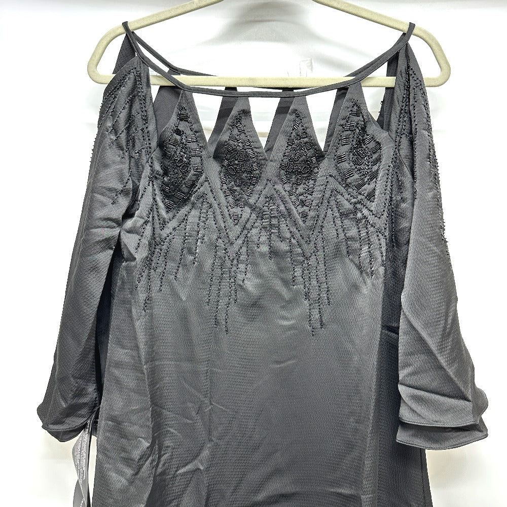 BCBGMAXAZRIA one piece DTI6173403-001 polyester black Bijou studs Embroidery cutout gowns Women XXS Used Authentic