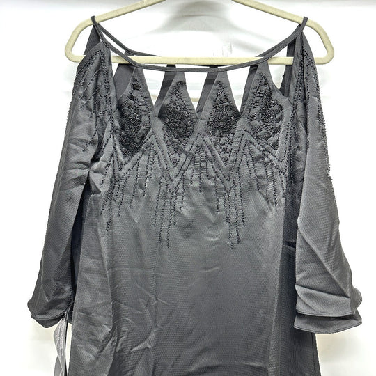 BCBGMAXAZRIA one piece DTI6173403-001 polyester black Bijou studs Embroidery cutout gowns Women XXS Used Authentic