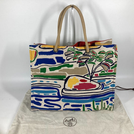 HERMES Shoulder Bag canvas multicolor beach bag bag Farniente Women Used Authentic