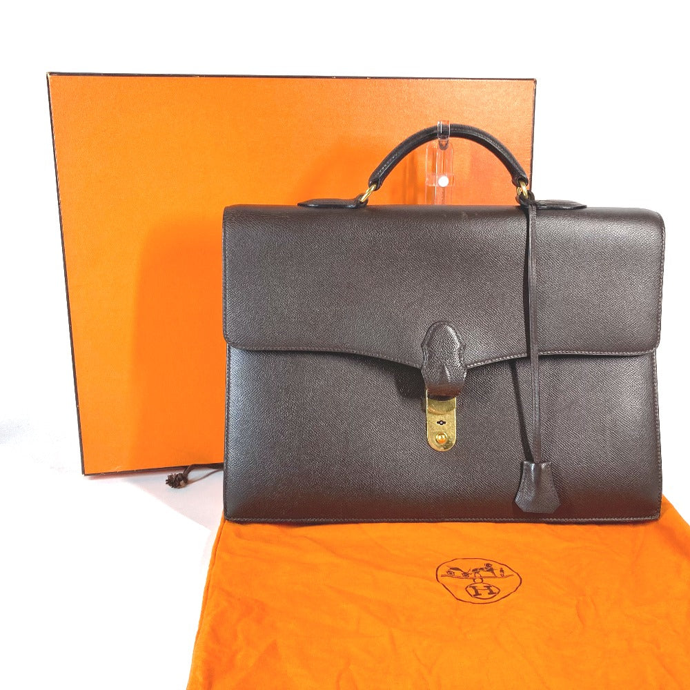HERMES Business bag leather Brown Briefcase Terrill mens Used Authentic