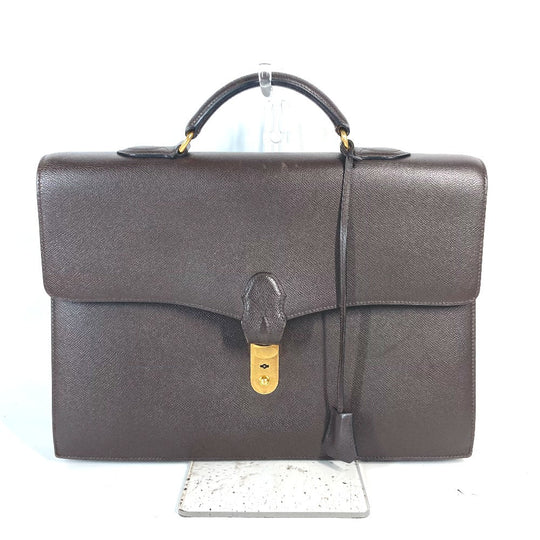 HERMES Business bag leather Brown Briefcase Terrill mens Used Authentic