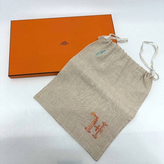 HERMES Pouch hemp beige H embroidery Women Used Authentic