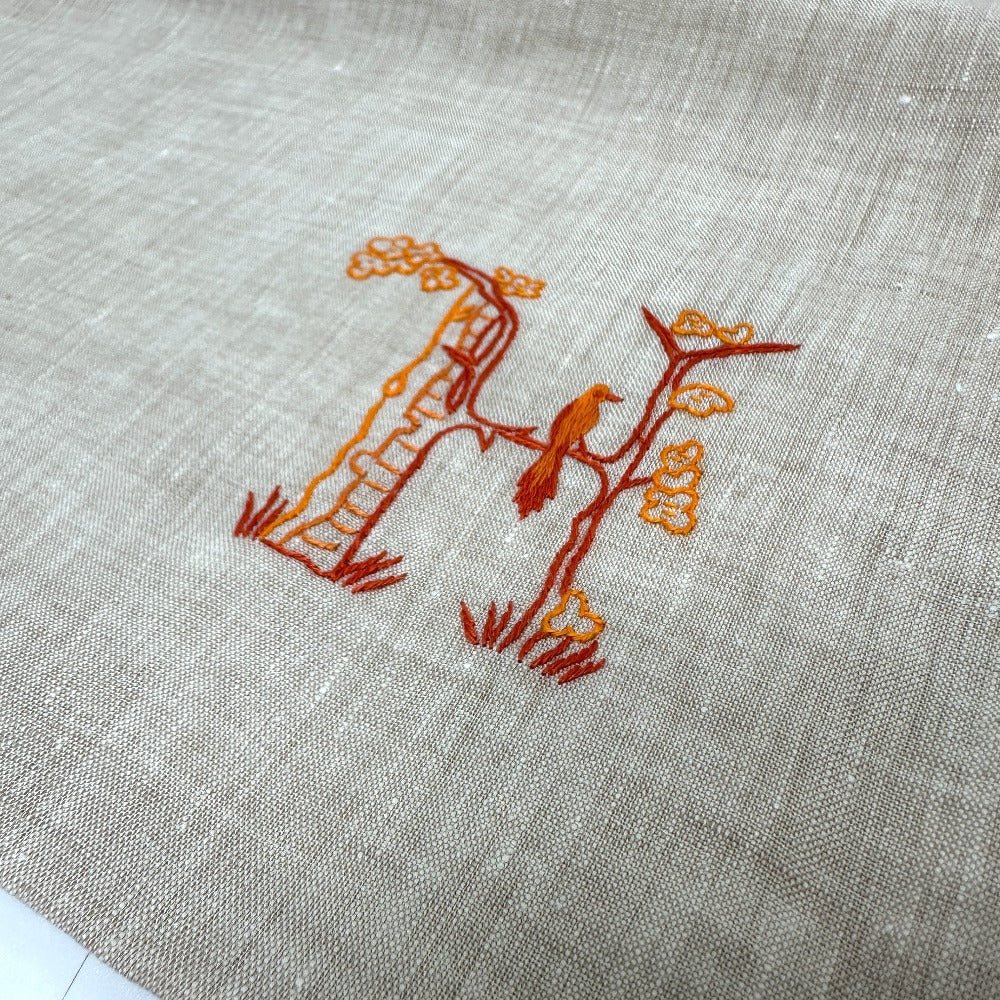 HERMES Pouch hemp beige H embroidery Women Used Authentic