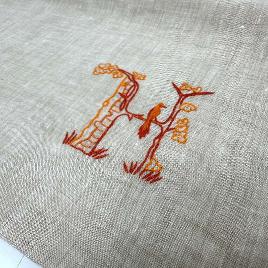 HERMES Pouch hemp beige H embroidery Women Used Authentic