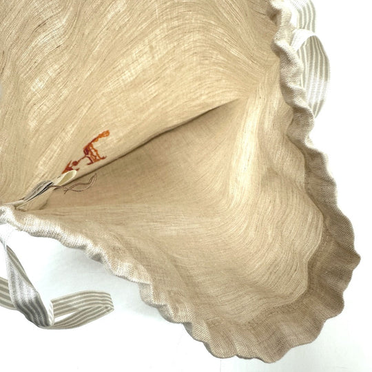 HERMES Pouch hemp beige H embroidery Women Used Authentic