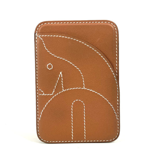 HERMES Card Case leather Brown <MagSafe> Eman "Cheval" Women Used Authentic