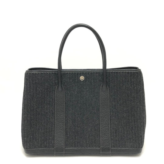 HERMES Tote Bag Felt leather gray Garden party PM Women Used Authentic
