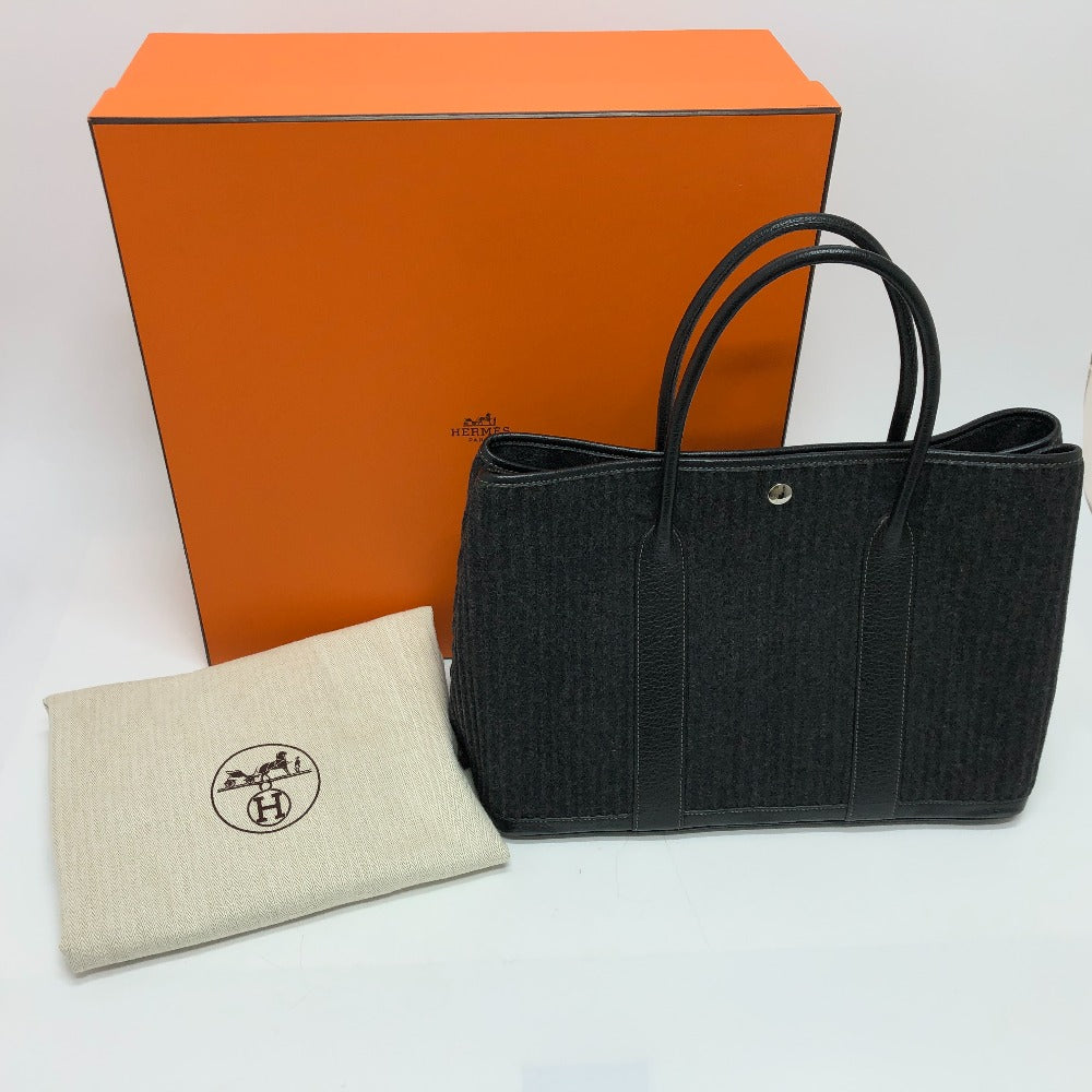 HERMES Tote Bag Felt leather gray Garden party PM Women Used Authentic