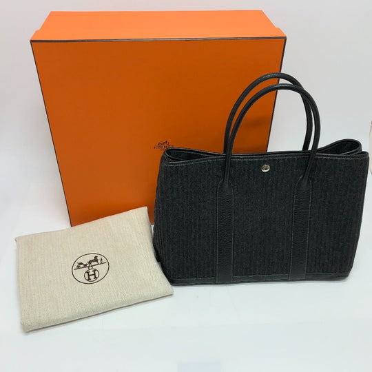 HERMES Tote Bag Felt leather gray Garden party PM Women Used Authentic
