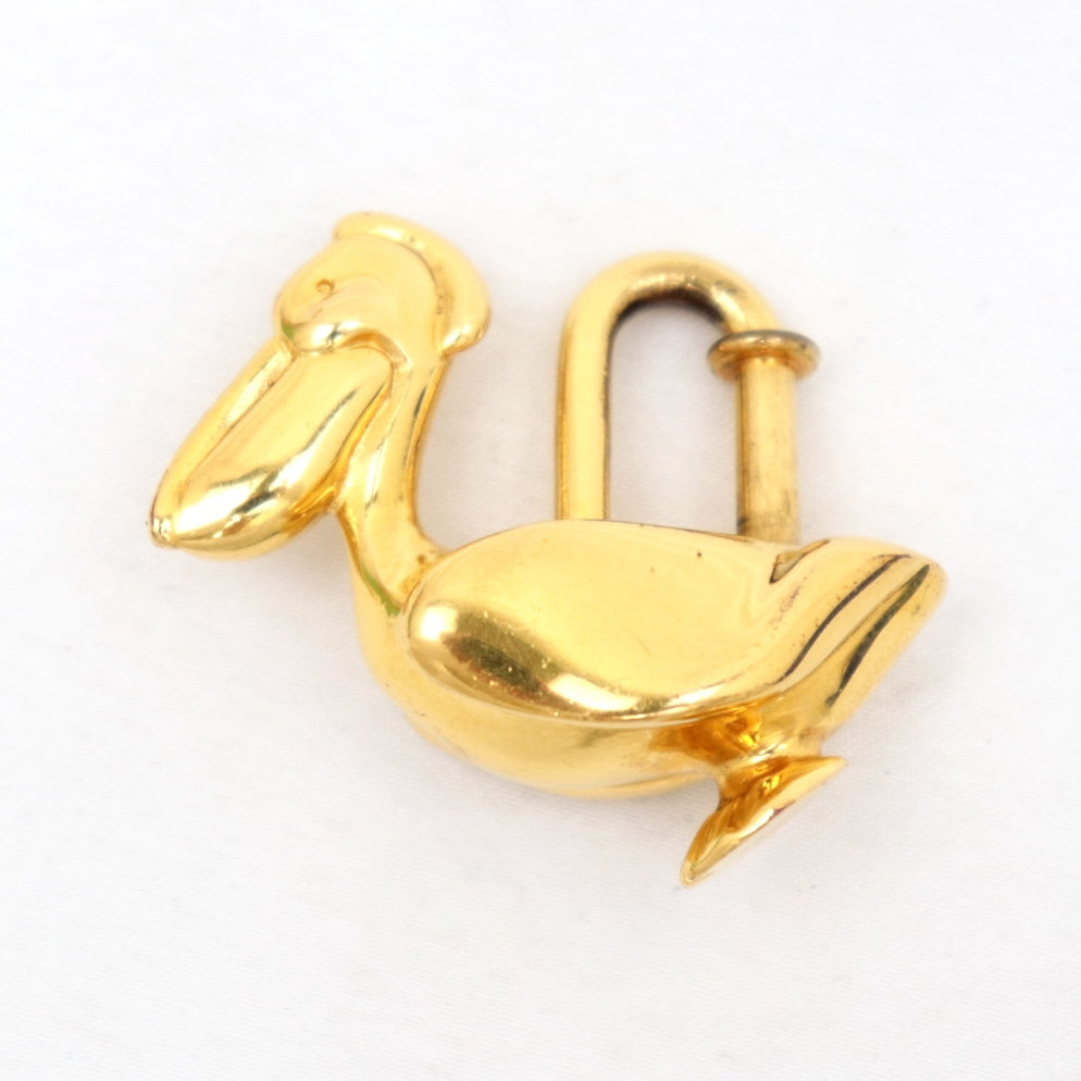 HERMES Cadena metal gold Key ring charm Pelican Keyring Women Used Authentic
