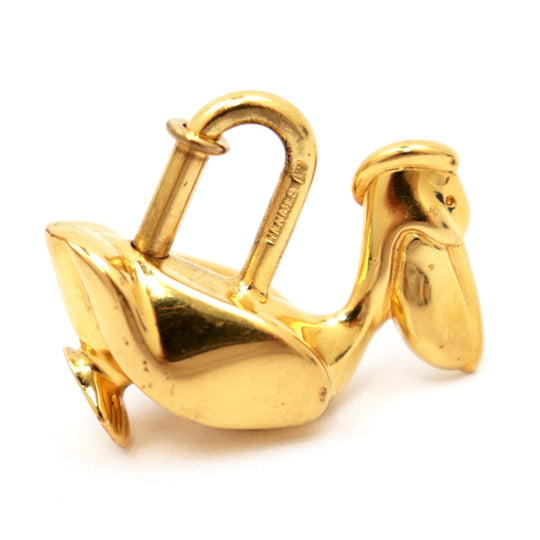HERMES Cadena metal gold Key ring charm Pelican Keyring Women Used Authentic