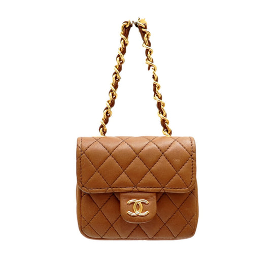 CHANEL Pouch lambskin% Brown Women Used Authentic