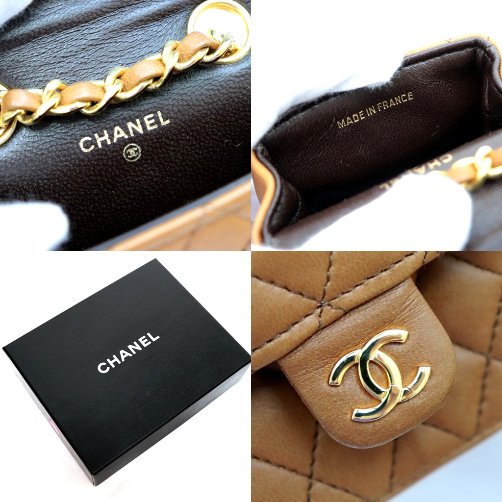 CHANEL Pouch lambskin% Brown Women Used Authentic