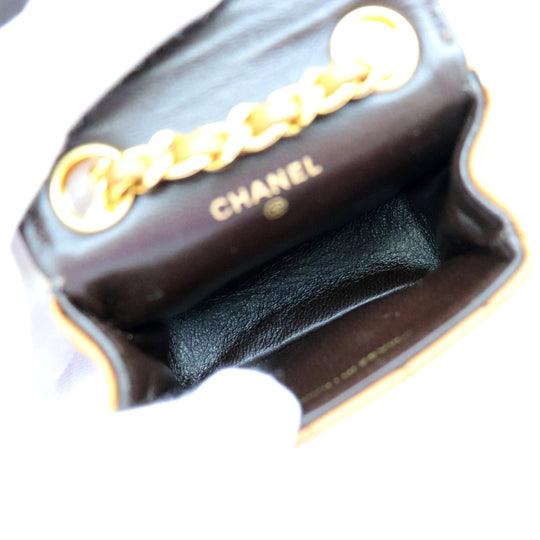 CHANEL Pouch lambskin% Brown Women Used Authentic