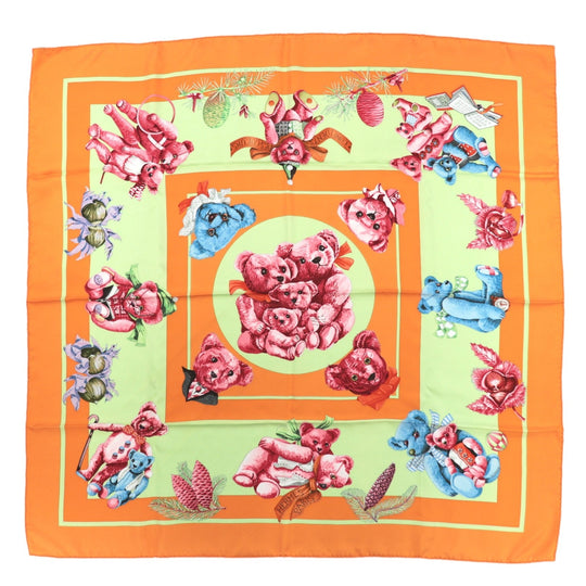 HERMES scarf 100% silk Orange Women Used Authentic