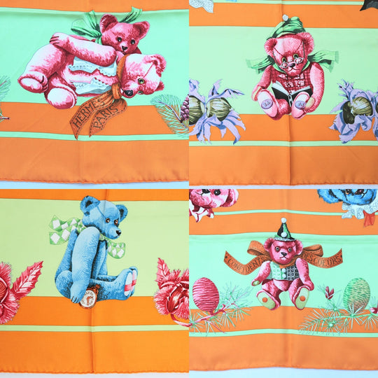 HERMES scarf 100% silk Orange Women Used Authentic