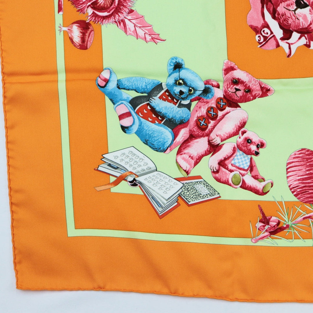 HERMES scarf 100% silk Orange Women Used Authentic