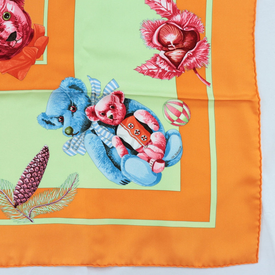 HERMES scarf 100% silk Orange Women Used Authentic