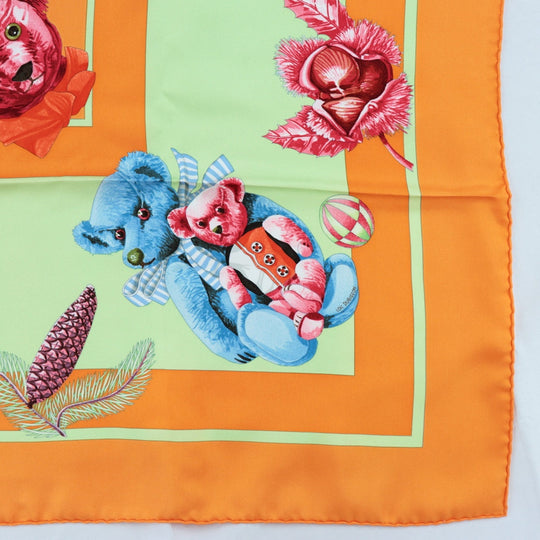HERMES scarf 100% silk Orange Women Used Authentic