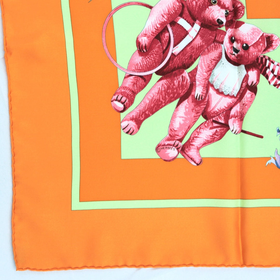 HERMES scarf 100% silk Orange Women Used Authentic