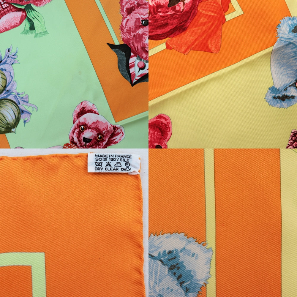 HERMES scarf 100% silk Orange Women Used Authentic