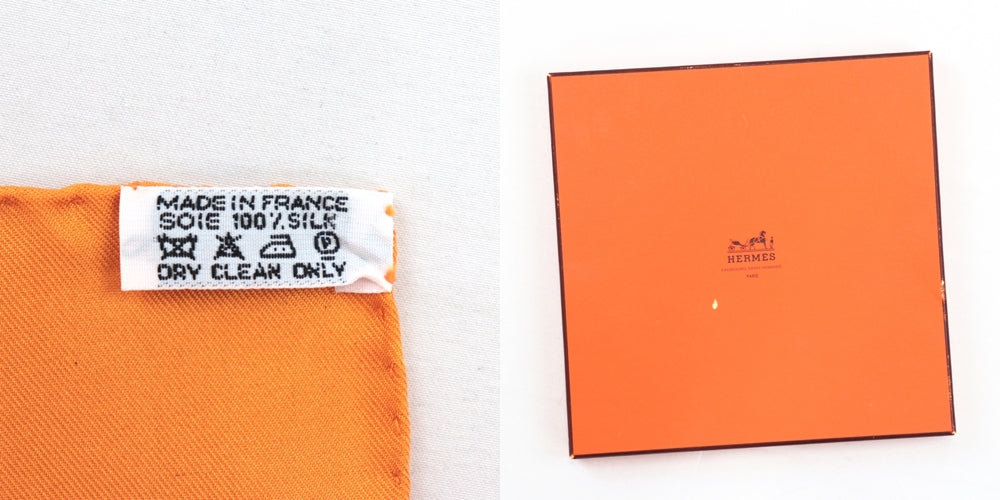 HERMES scarf 100% silk Orange Women Used Authentic