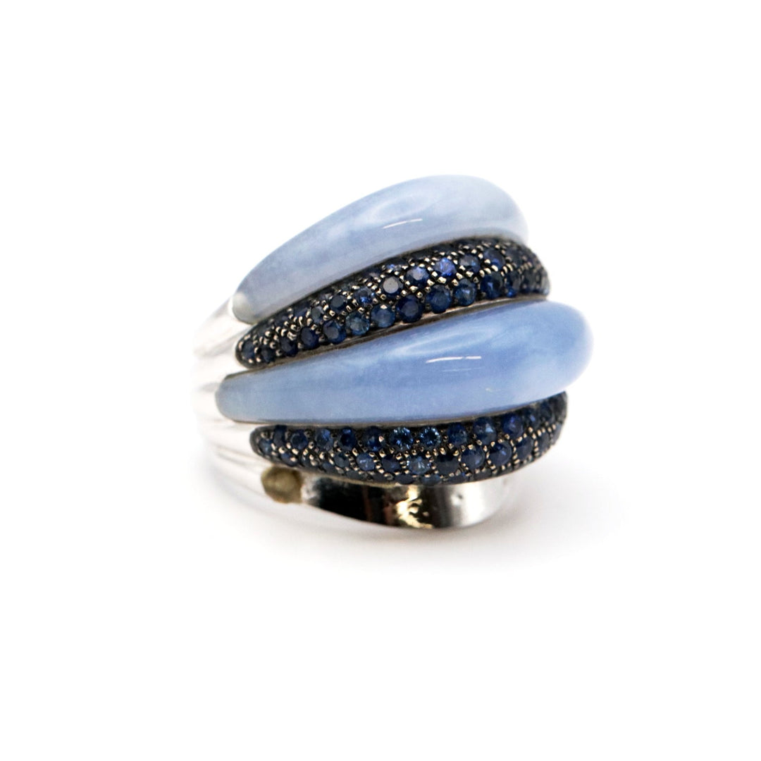 Damiani Ring 750 K18WG, Chalcedony, Sapphire blue Women Used Authentic