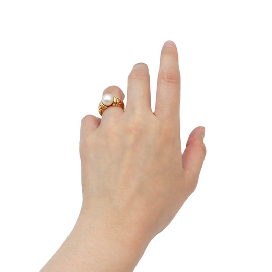 BVLGARI Ring 750 K18YG/PG, pearl gold Pearl 0.3 " Women Used Authentic