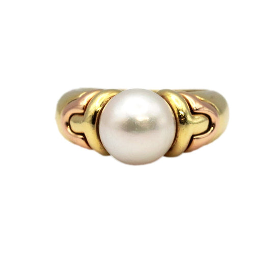 BVLGARI Ring 750 K18YG/PG, pearl gold Pearl 0.3 " Women Used Authentic