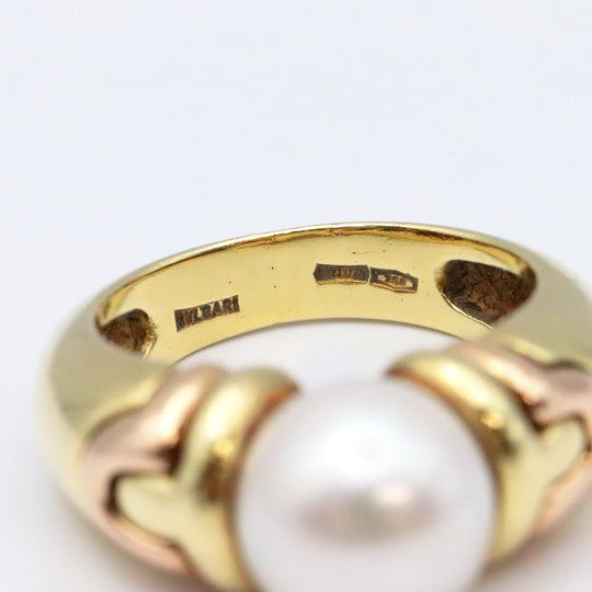 BVLGARI Ring 750 K18YG/PG, pearl gold Pearl 0.3 " Women Used Authentic