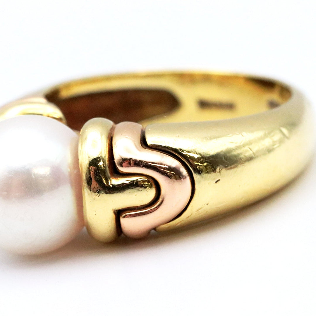 BVLGARI Ring 750 K18YG/PG, pearl gold Pearl 0.3 " Women Used Authentic