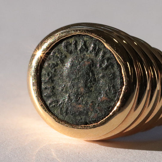 BVLGARI Ring 750 K18YG% gold coin ring Monate Women Used Authentic