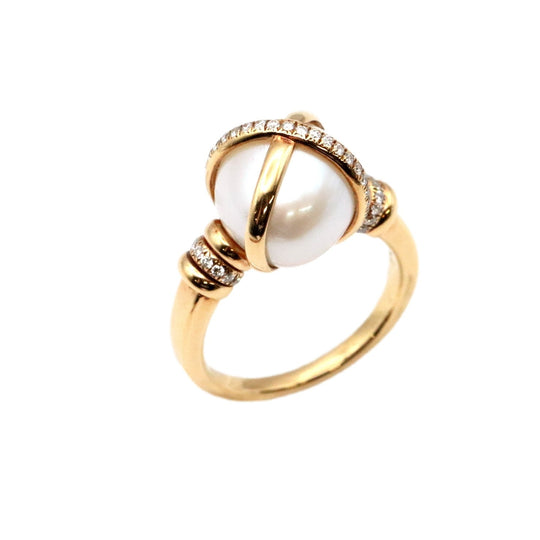 FRED Ring Pearl, Diamond, AU750, K18KG white Women Used Authentic