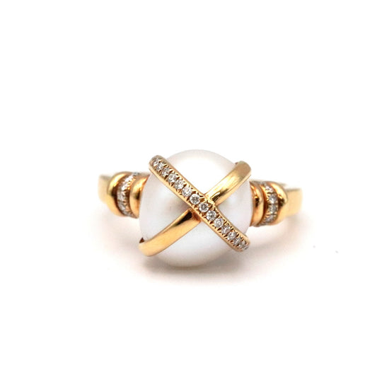 FRED Ring Pearl, Diamond, AU750, K18KG white Women Used Authentic